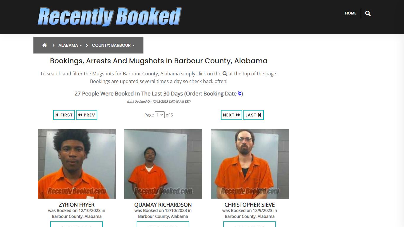 Bookings, Arrests and Mugshots in Barbour County, Alabama - Recently Booked